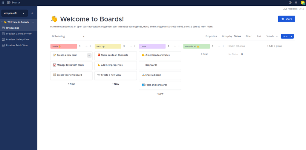 Mattermost dashboard